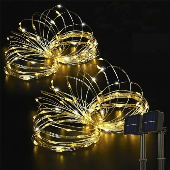 2 Pack 33ft 100 LED Solar Copper String Lights,8 Modes Christmas Fairy Lights - Picture 1 of 7